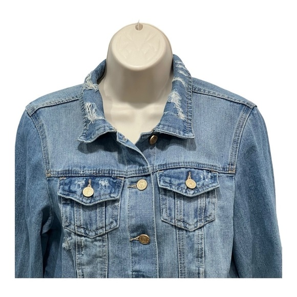 Boom Boom Jeans Cropped Distressed 100 Cotton Jean Denim Jacket Size Small - Picture 2 of 9